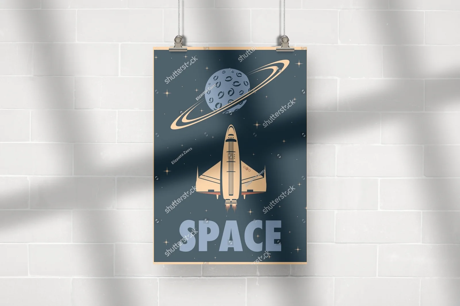 Retro kosmiczna podróż z promem i planetą