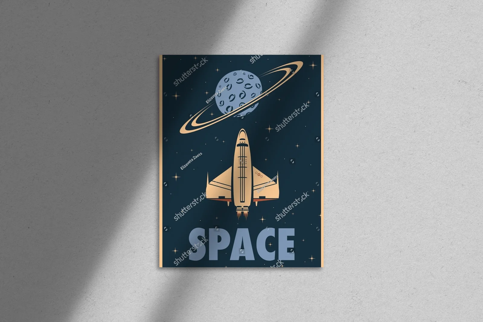 Retro kosmiczna podróż z promem i planetą