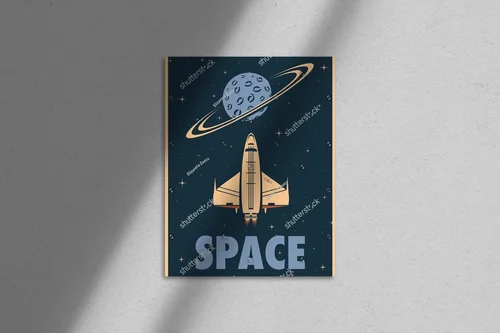 Retro kosmiczna podróż z promem i planetą