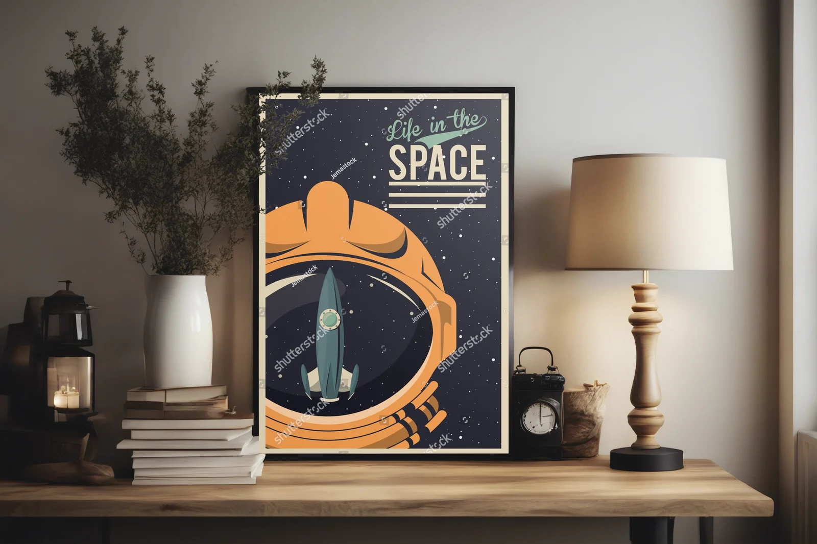 Kosmiczna podróż w retro stylu z astronautą