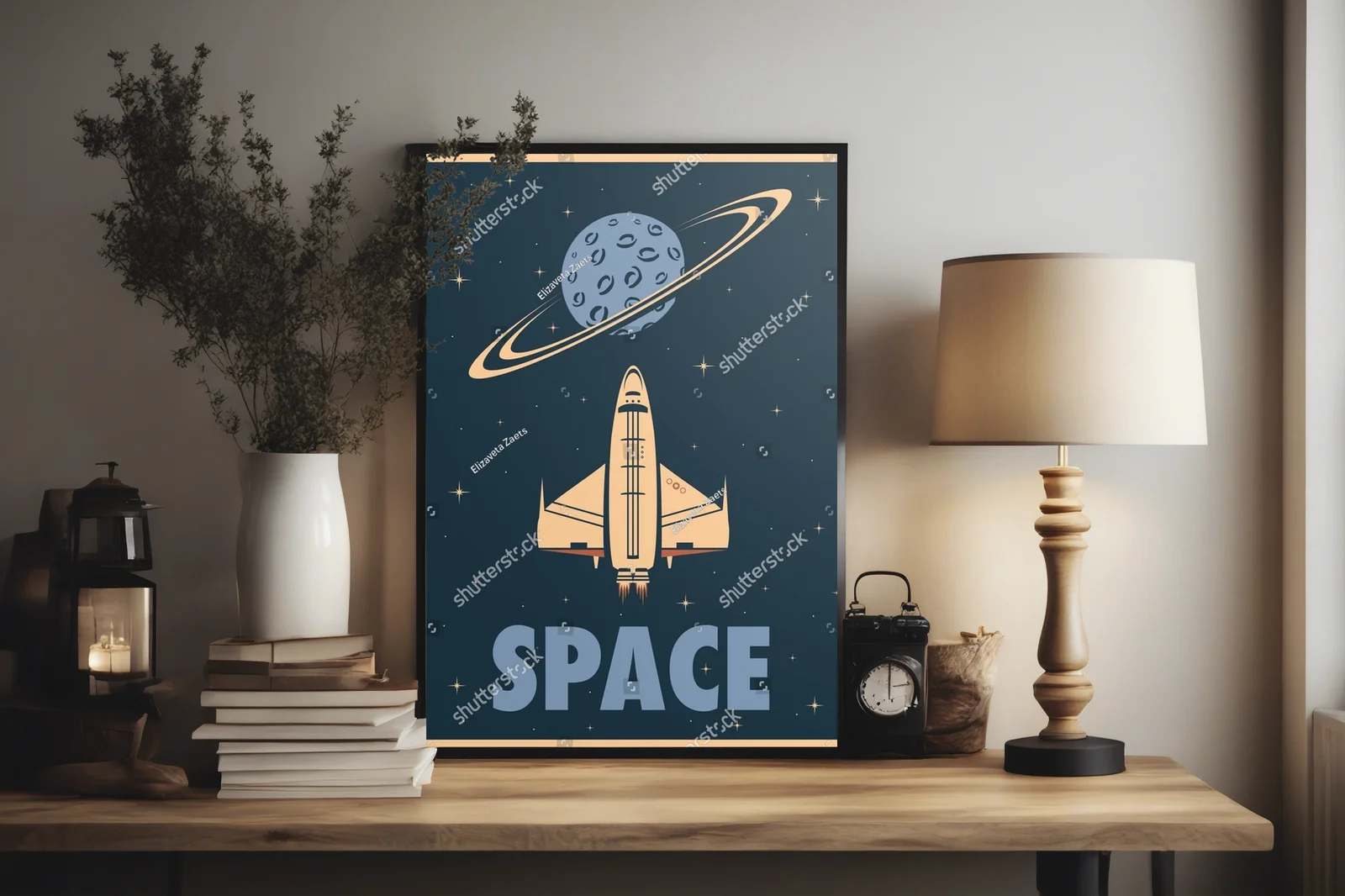 Retro kosmiczna podróż z promem i planetą