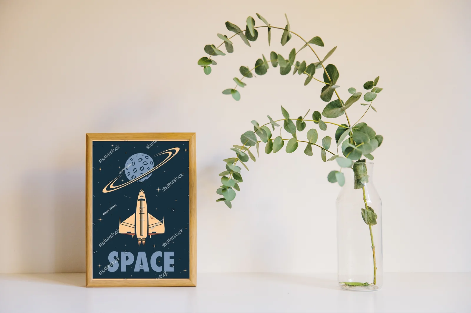 Retro kosmiczna podróż z promem i planetą