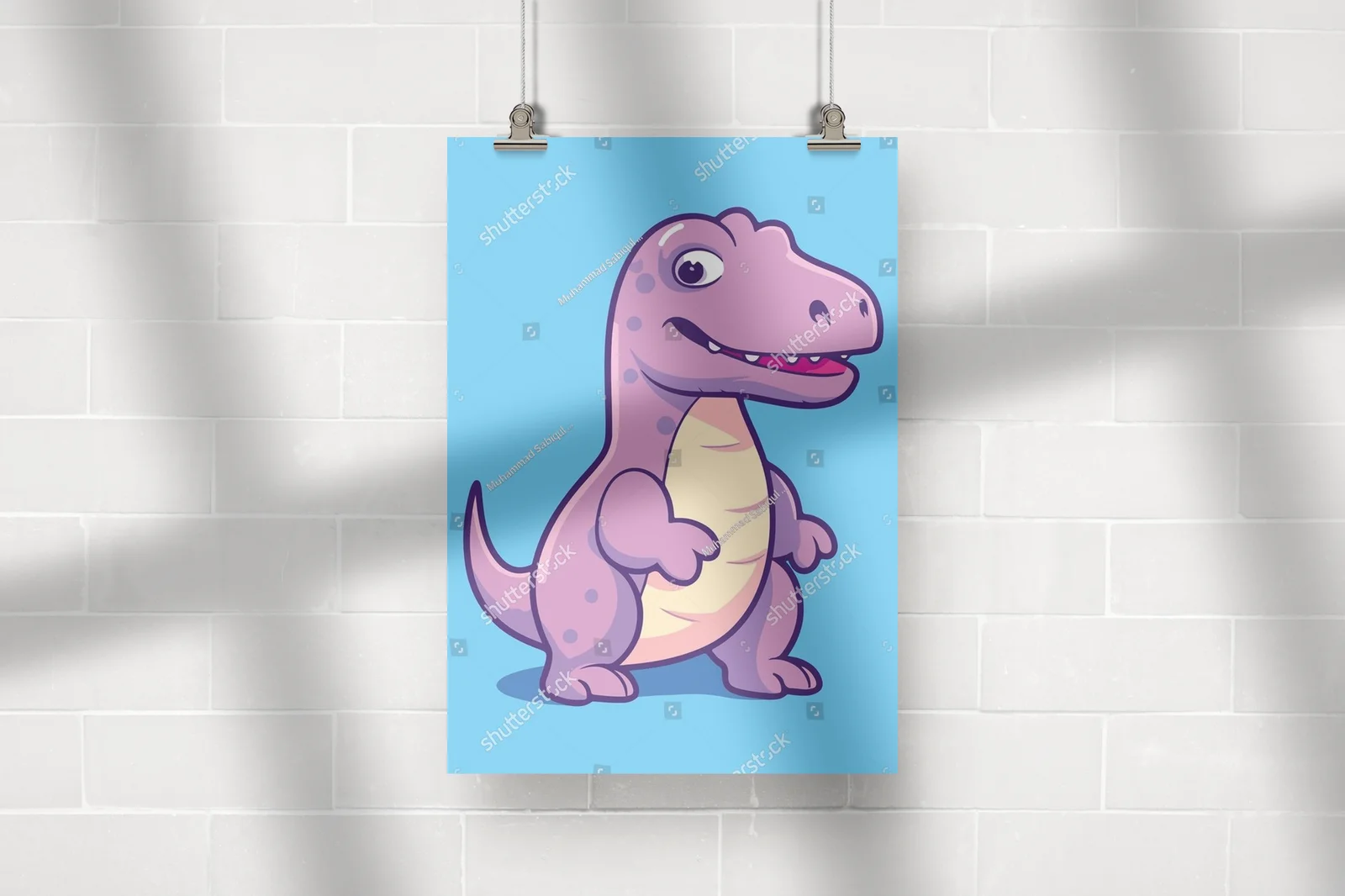 Radosny niebieski dinozaur w kolorowym otoczeniu