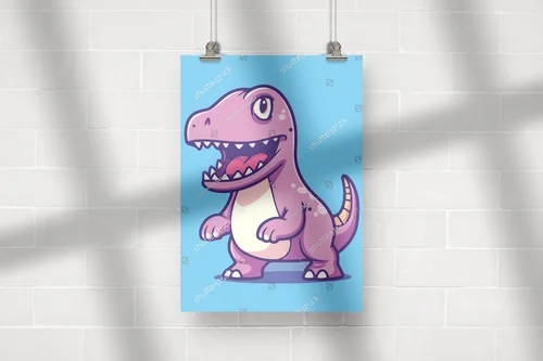 Uroczy błękitny dinozaur w radosnym otoczeniu