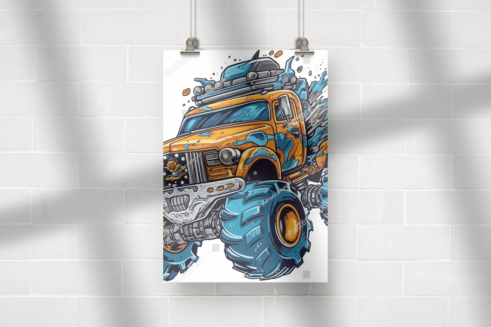 Sylwetka potężnych monster trucków w ogniu emocji