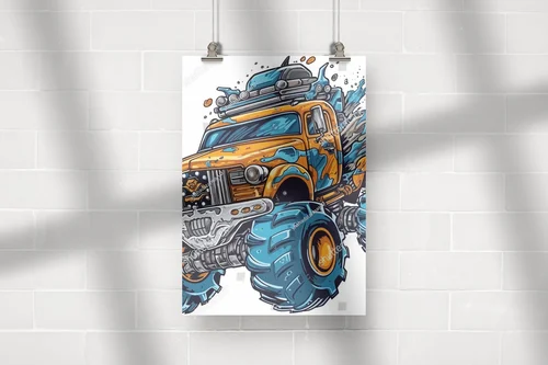 Sylwetka potężnych monster trucków w ogniu emocji
