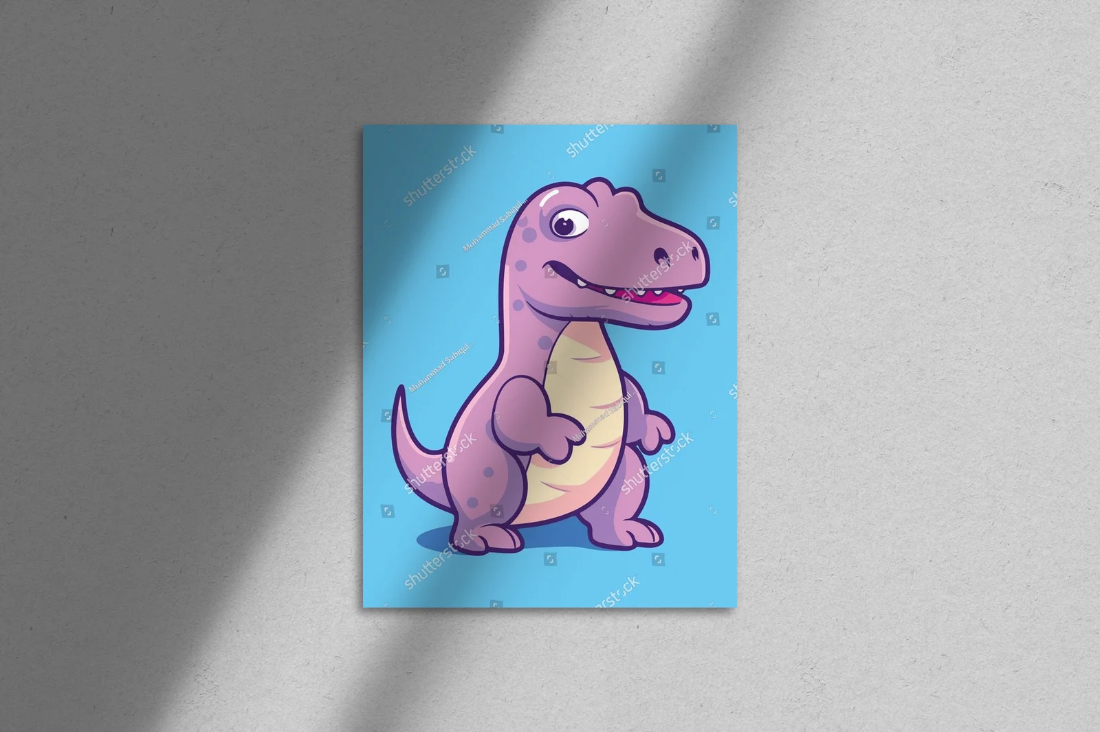 Radosny niebieski dinozaur w kolorowym otoczeniu