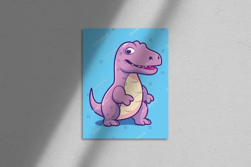 Radosny niebieski dinozaur w kolorowym otoczeniu