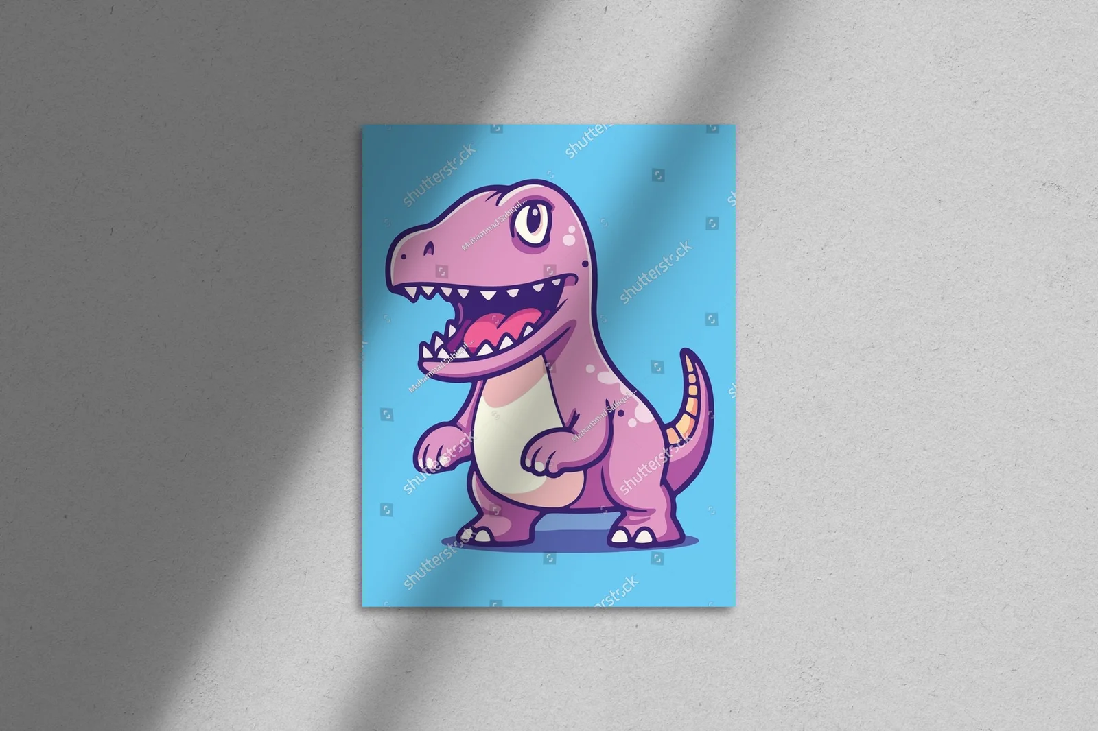 Uroczy błękitny dinozaur w radosnym otoczeniu
