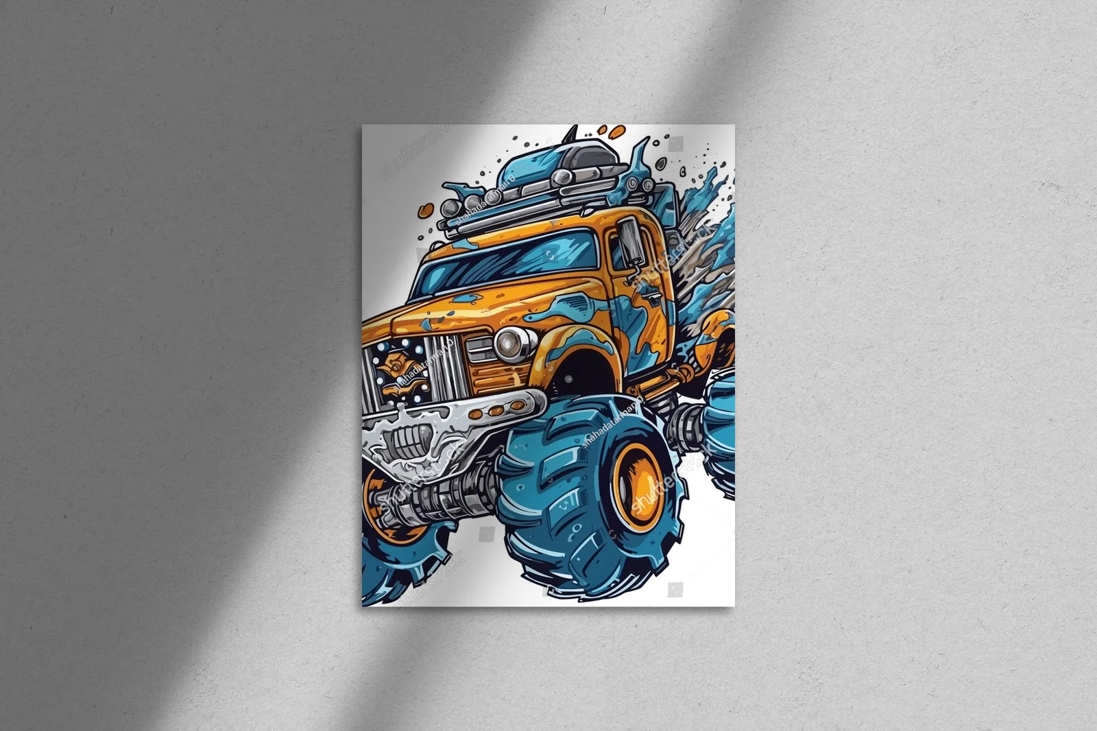 Sylwetka potężnych monster trucków w ogniu emocji