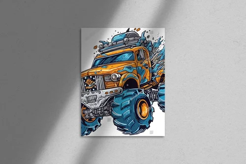 Sylwetka potężnych monster trucków w ogniu emocji