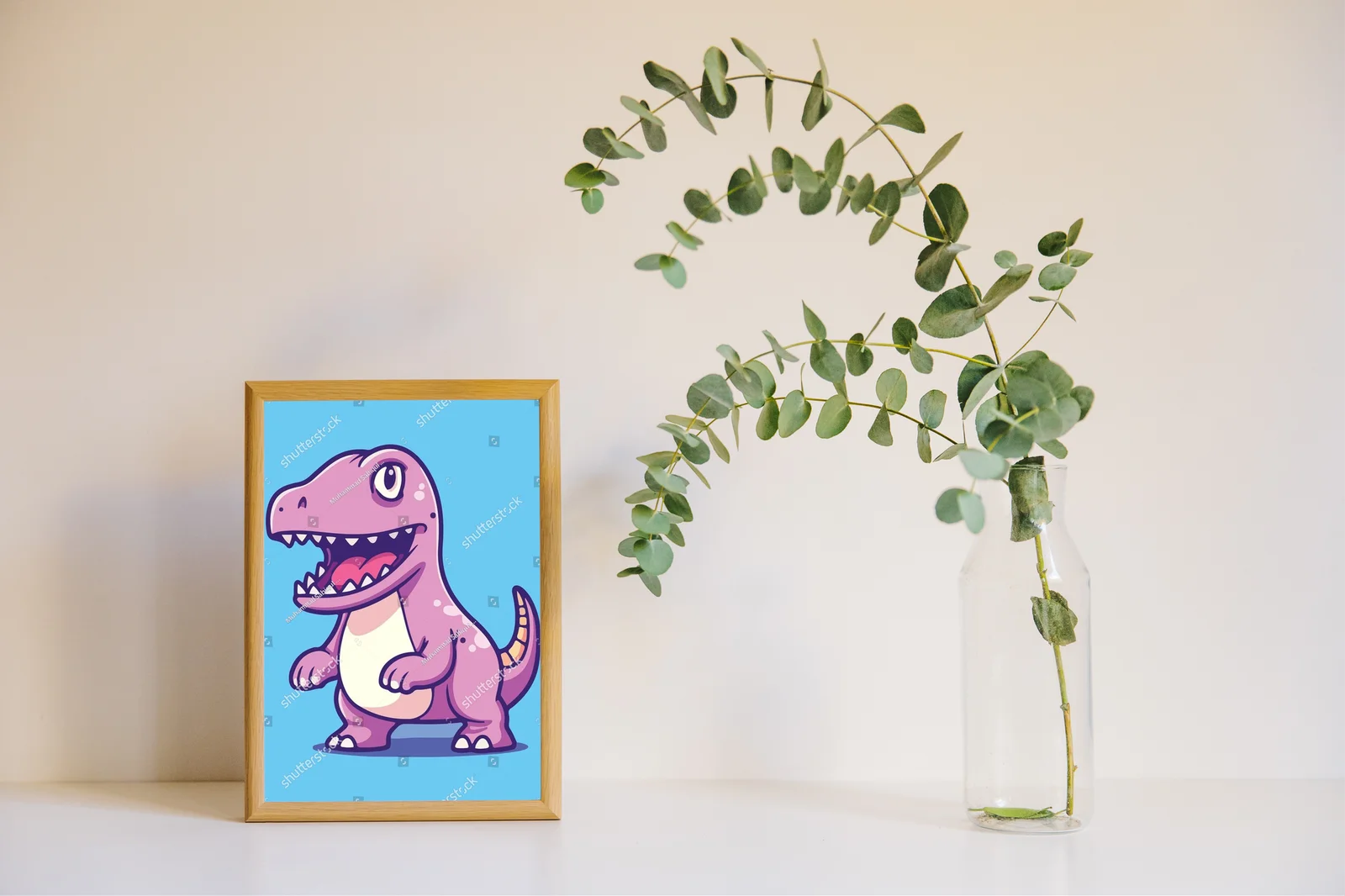 Uroczy błękitny dinozaur w radosnym otoczeniu