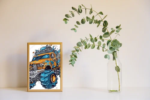 Sylwetka potężnych monster trucków w ogniu emocji