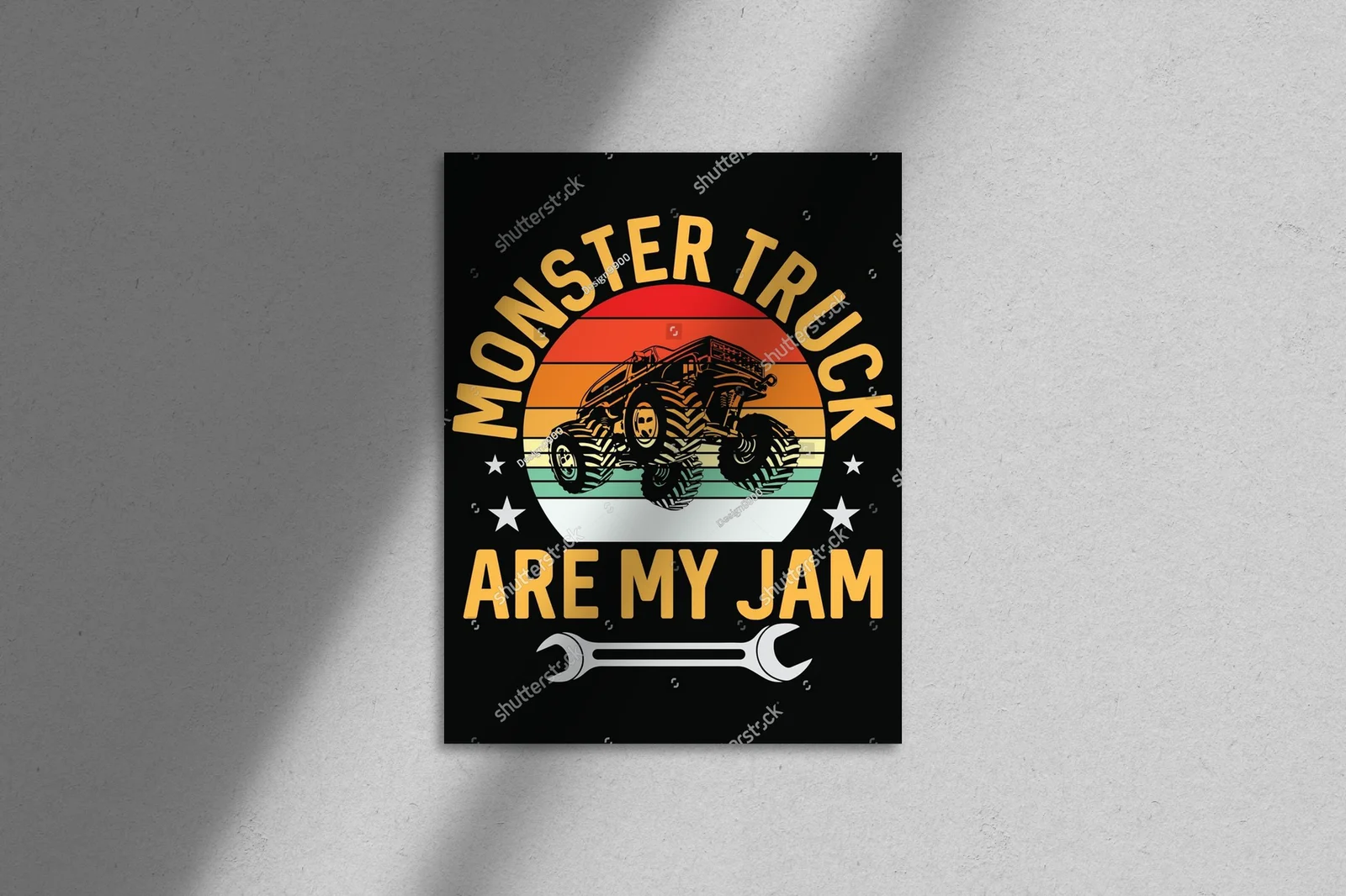 Vintage Retro Motyw Monster Truck w Ciepłych Barwach