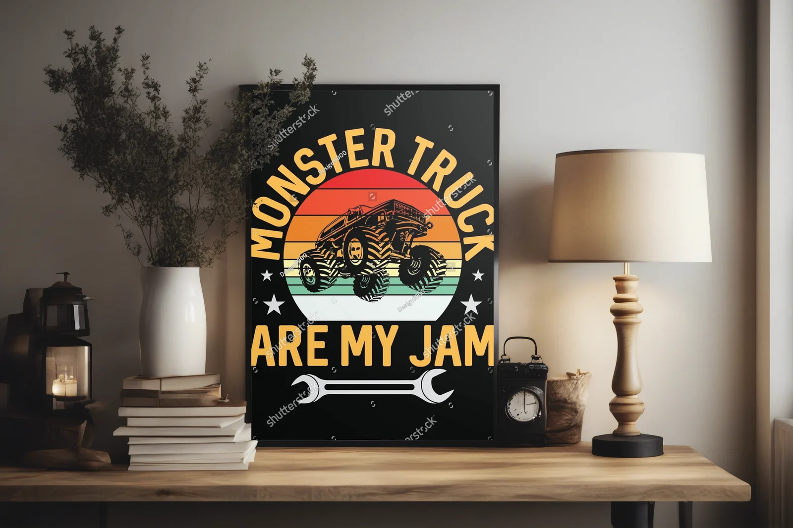 Vintage Retro Motyw Monster Truck w Ciepłych Barwach