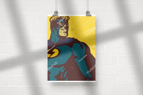 Superbohater w stylu pop art z dynamicznym tłem