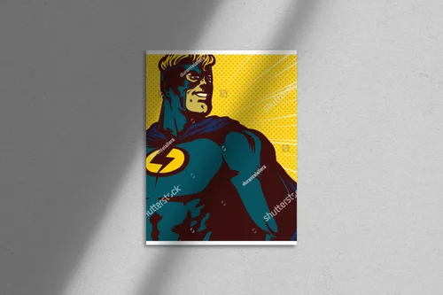 Superbohater w stylu pop art z dynamicznym tłem