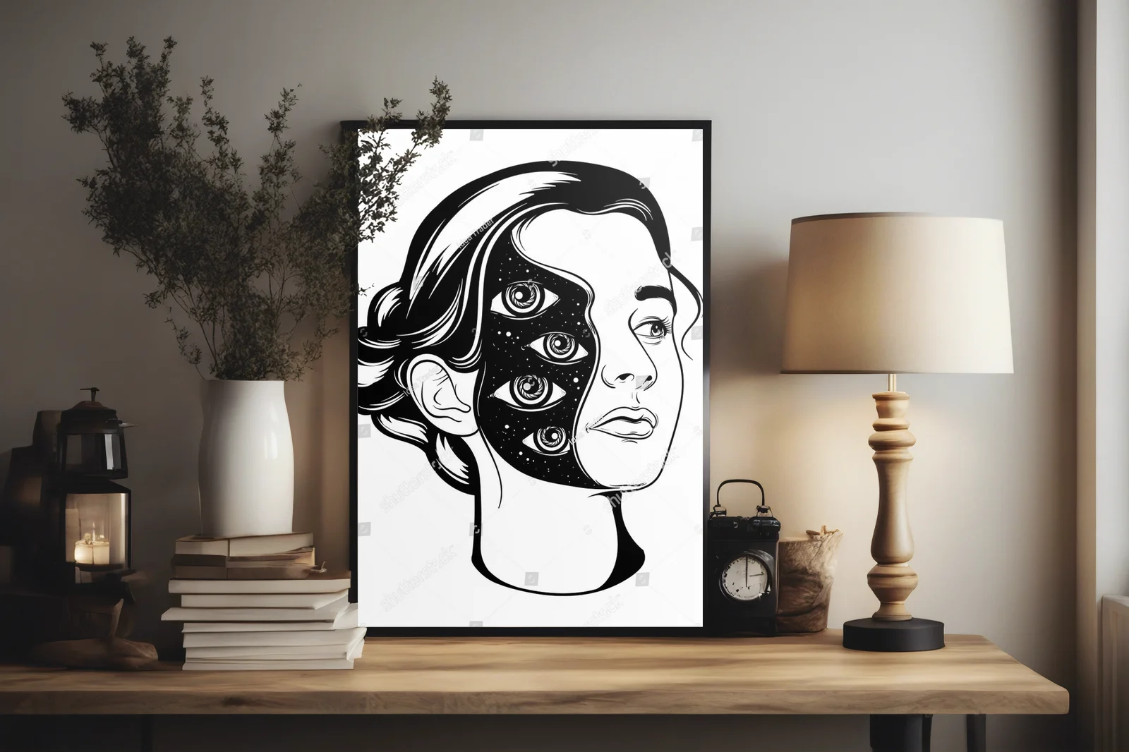 Surrealistyczna kompozycja z tajemniczą kobietą