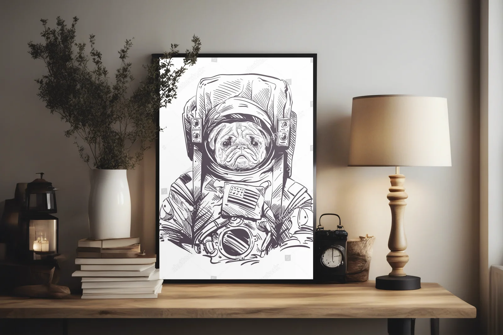 Pug astronaut w kosmicznej przygodzie