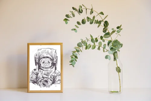 Pug astronaut w kosmicznej przygodzie