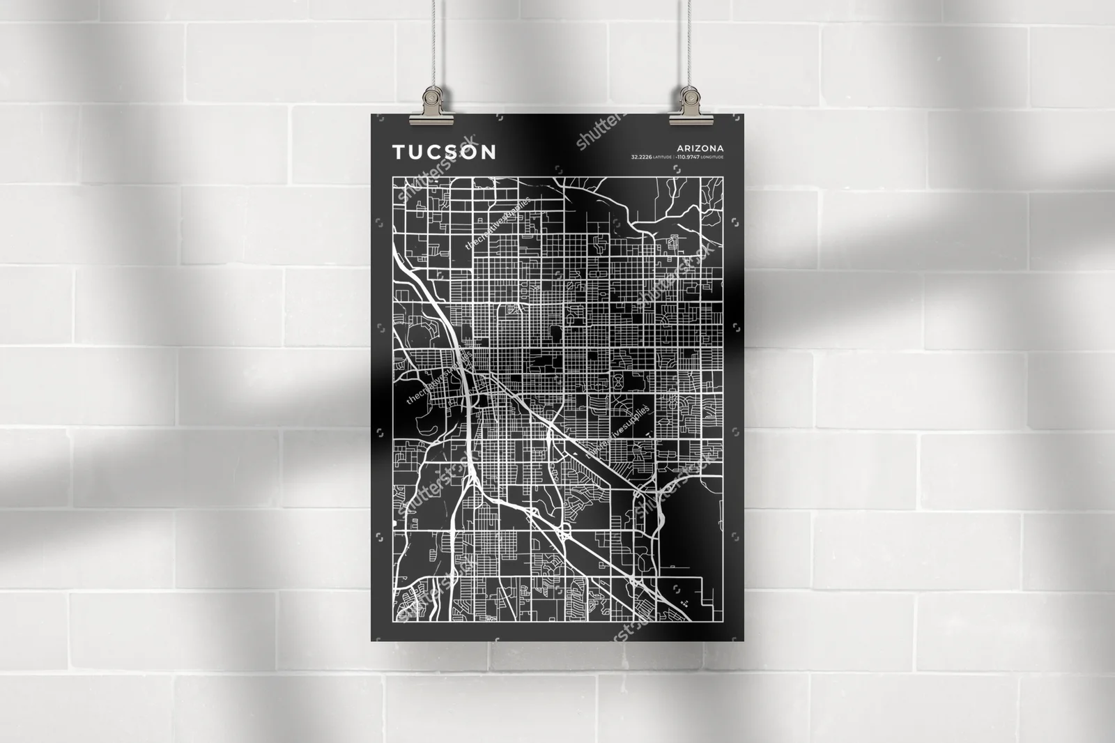 Elegancka mapa Tucson w monochromatycznych odcieniach