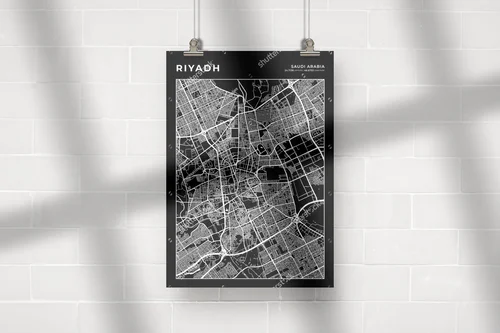 Monochromatyczna mapa Riyadh w minimalistycznym stylu