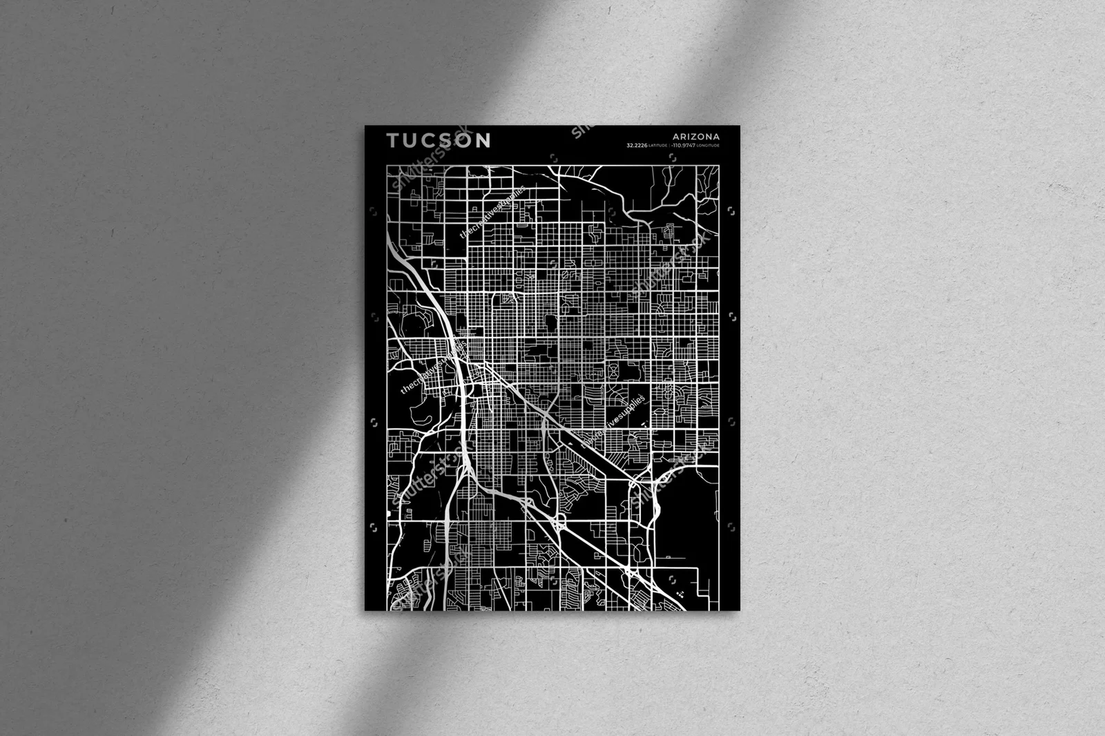 Elegancka mapa Tucson w monochromatycznych odcieniach