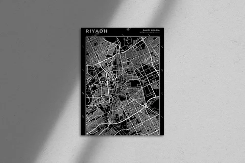 Monochromatyczna mapa Riyadh w minimalistycznym stylu