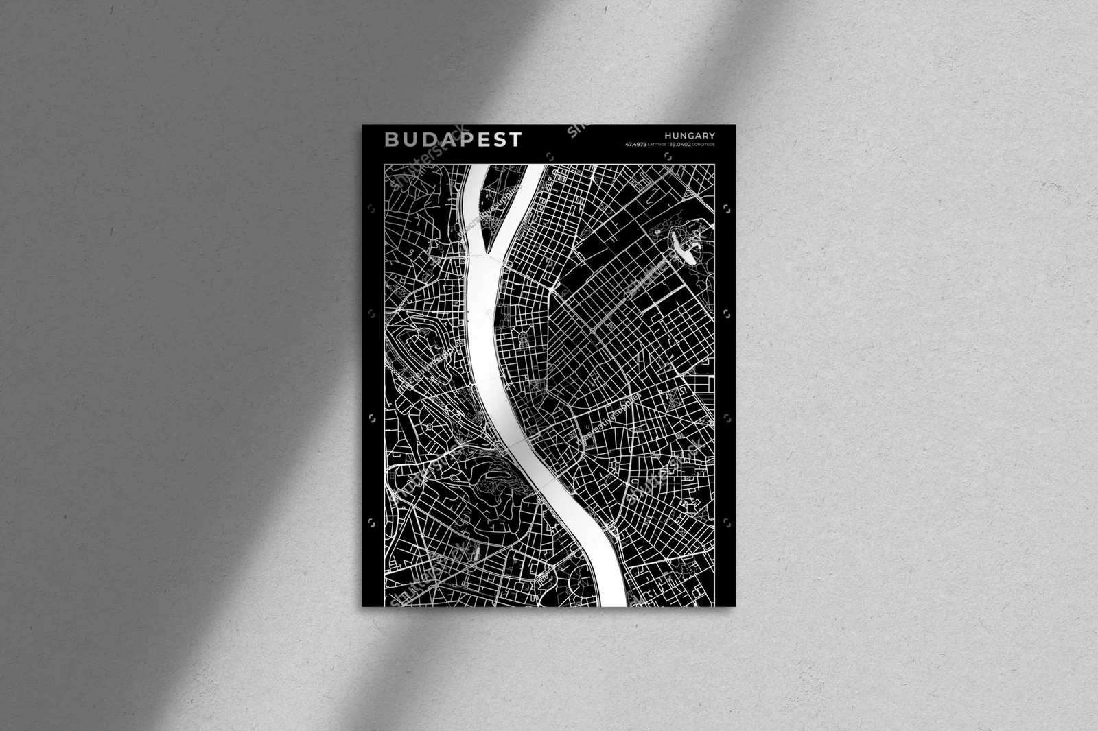 Zjawiskowa Mapa Budapesztu w Monochromatycznych Barwach
