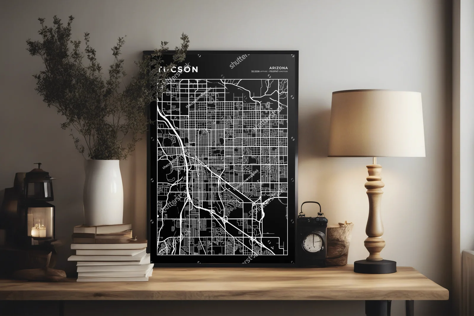 Elegancka mapa Tucson w monochromatycznych odcieniach