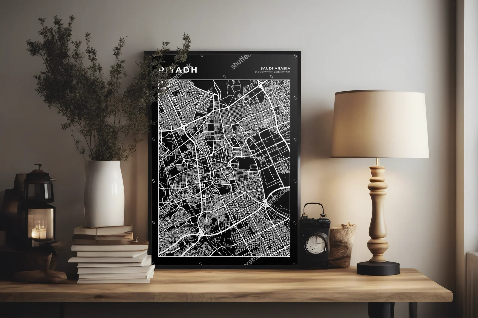 Monochromatyczna mapa Riyadh w minimalistycznym stylu