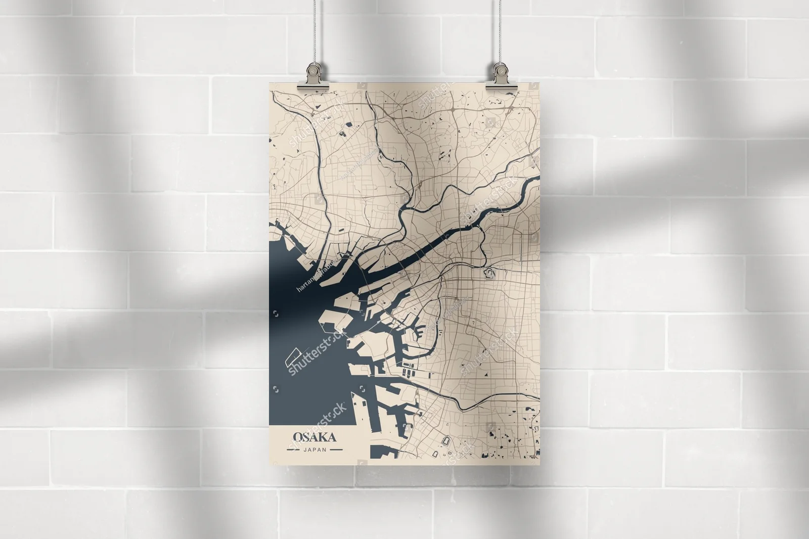 Minimalistyczna mapa Osaki w stonowanych barwach
