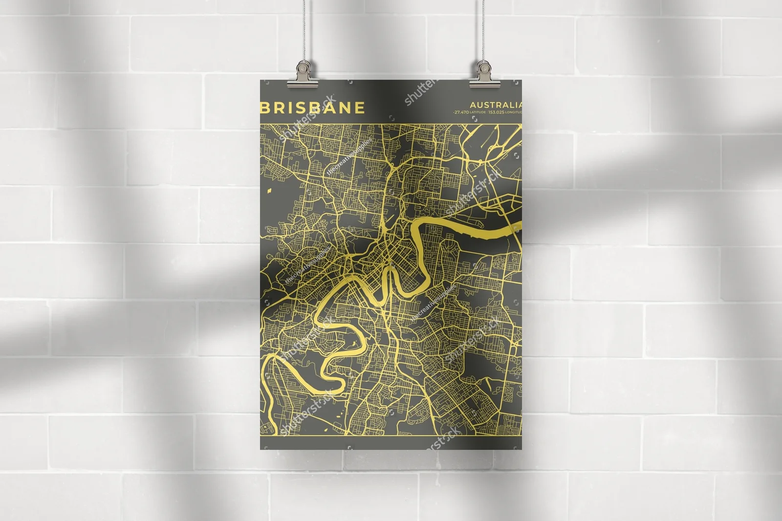 Brisbane w kolorach czerni i złota – artystyczna mapa