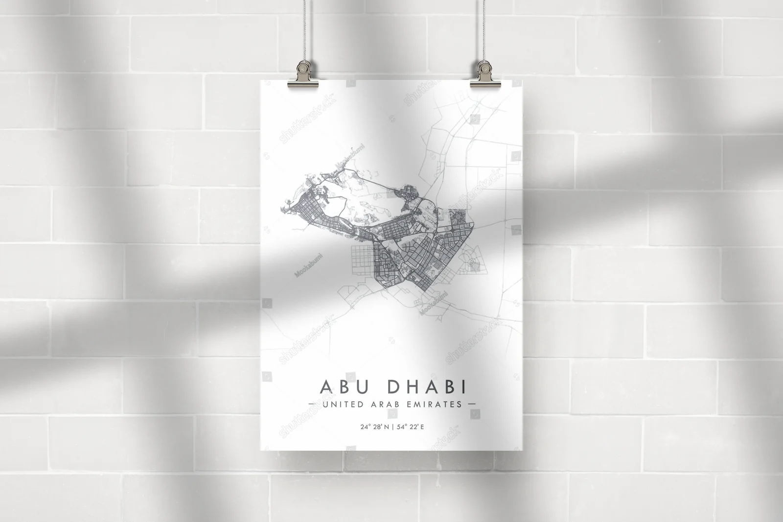Minimalistyczna mapa Abu Dhabi w białej aranżacji
