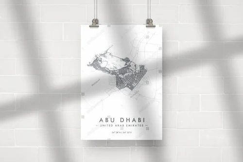 Minimalistyczna mapa Abu Dhabi w białej aranżacji