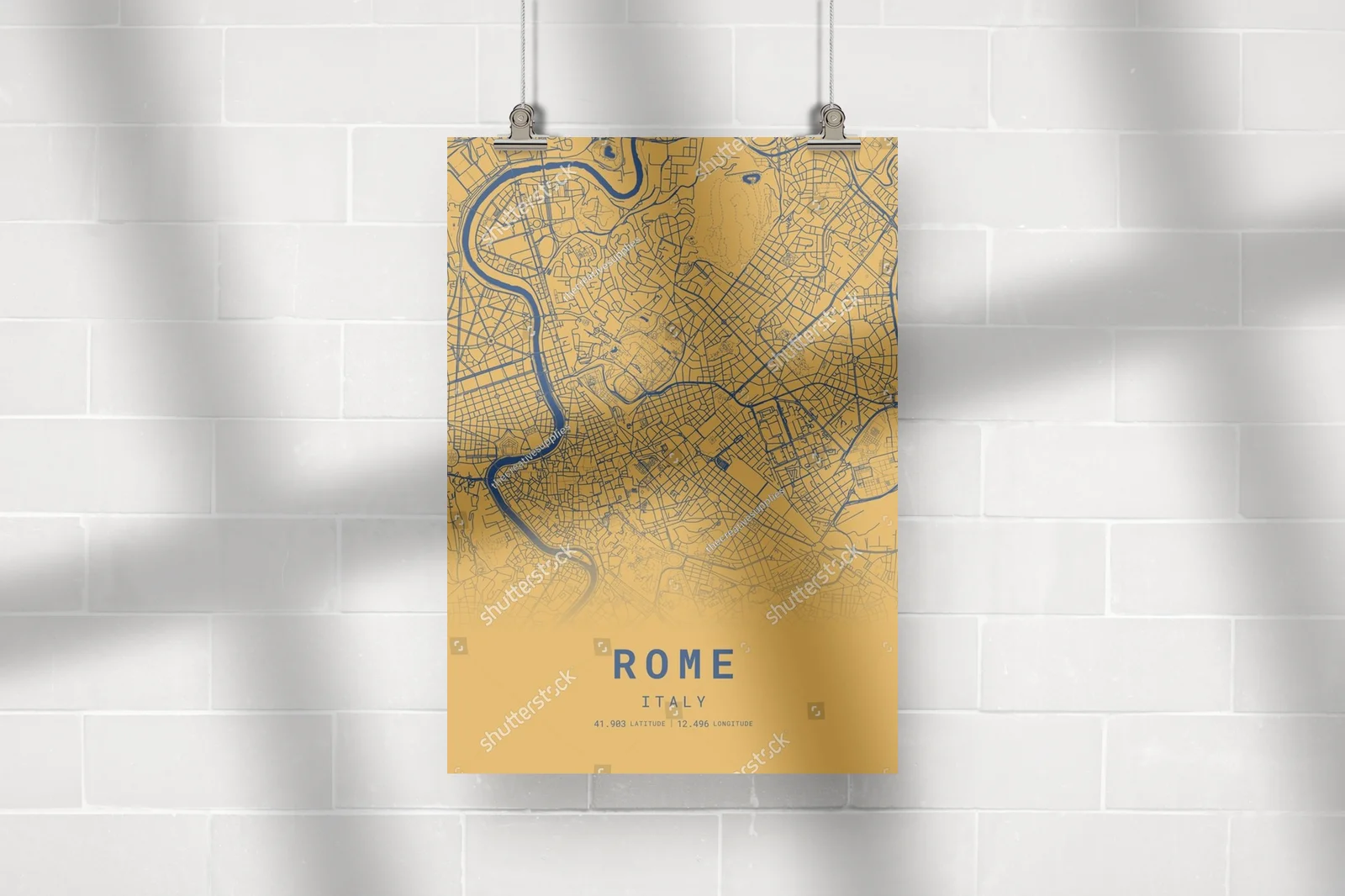 Rome Orange and Dark Blue City Map Art