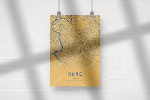Rome Orange and Dark Blue City Map Art