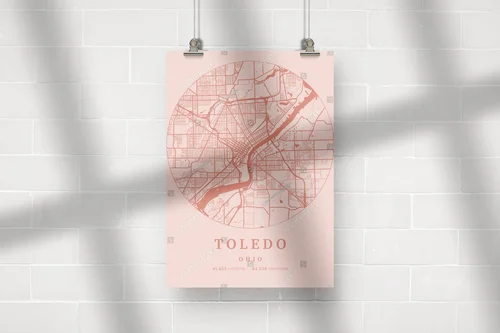 Urokliwa mapa Toledo w odcieniach różu