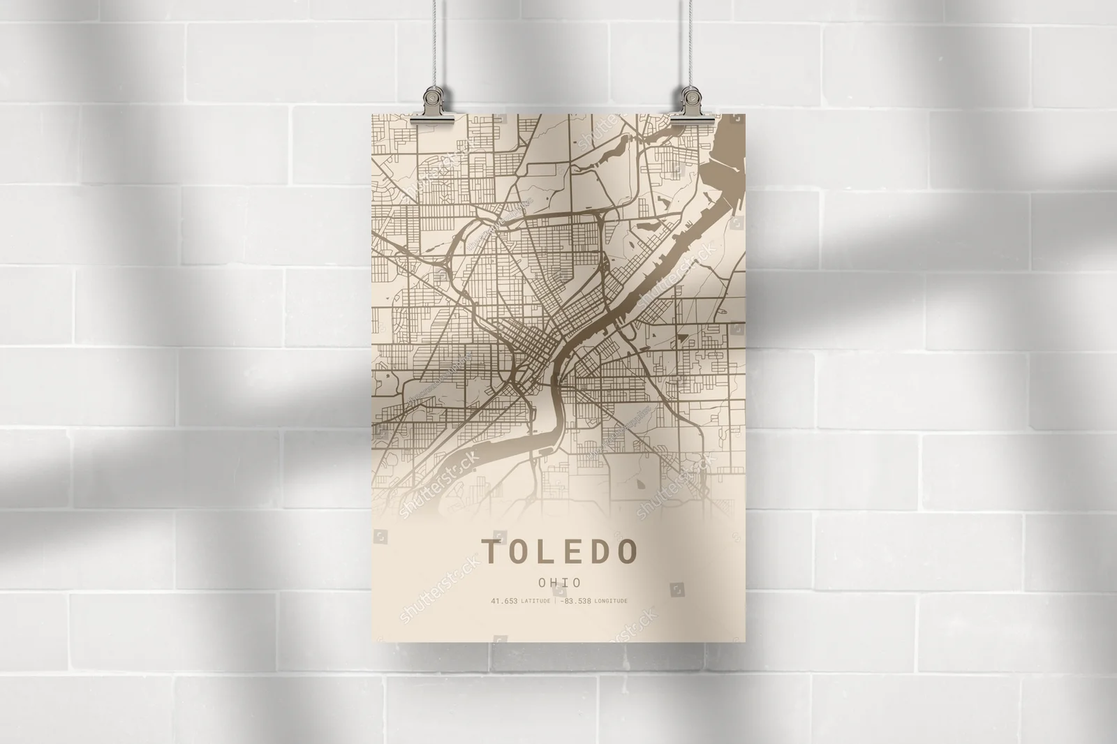 Elegancka mapa Toledo w stonowanych odcieniach