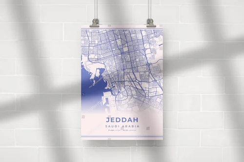 Urokliwa mapa miasta Jeddah w pastelowych odcieniach