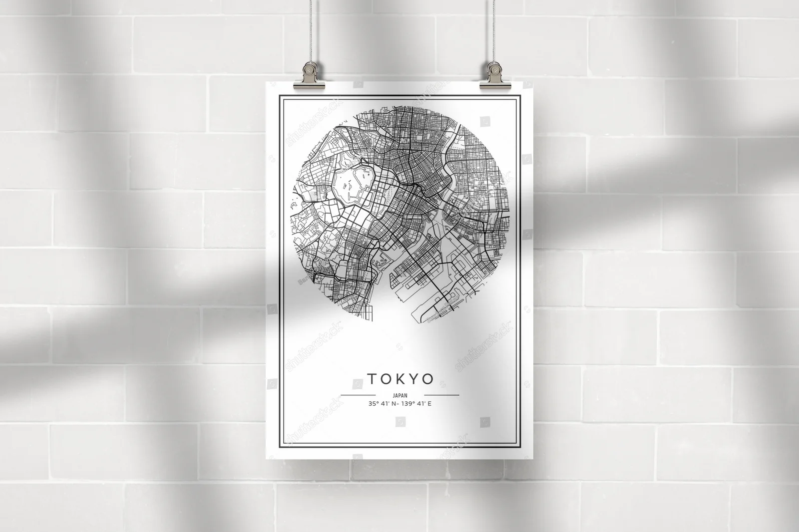 Kreatywna mapa Tokyo w eleganckiej monochromatyce