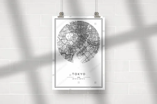 Kreatywna mapa Tokyo w eleganckiej monochromatyce