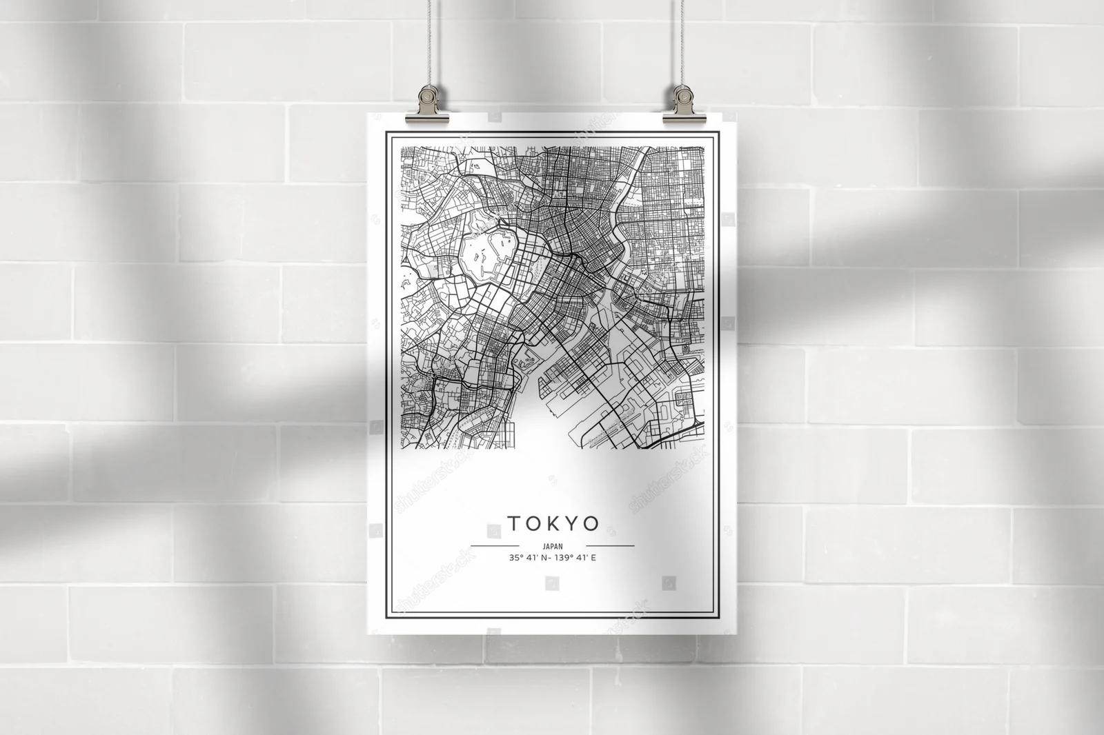 Elegancka mapa tokijskiej metropolii w czerni i bieli