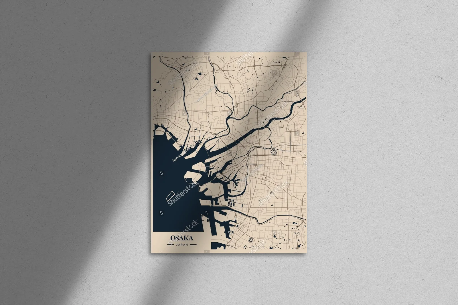 Minimalistyczna mapa Osaki w stonowanych barwach