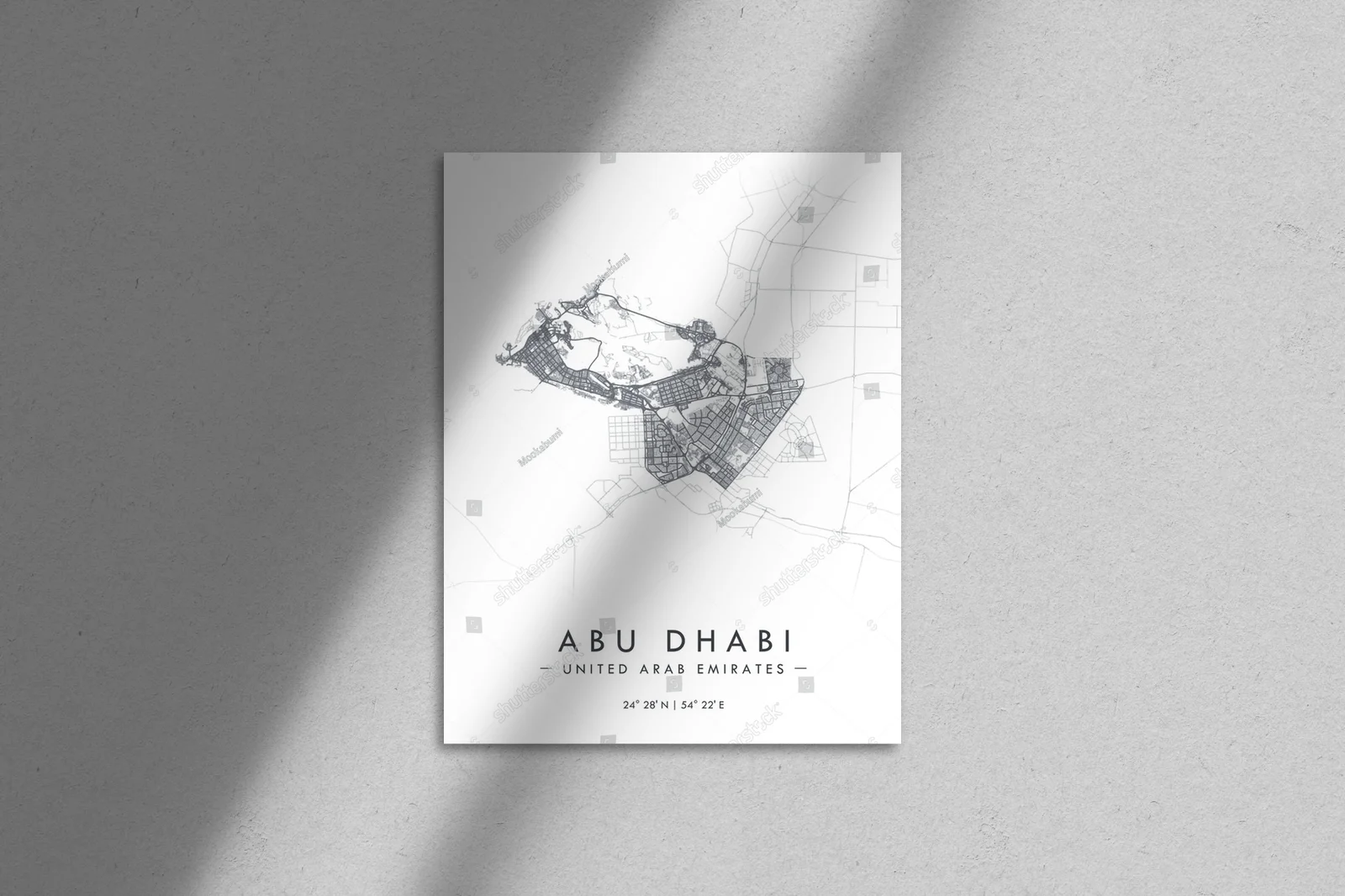 Minimalistyczna mapa Abu Dhabi w białej aranżacji