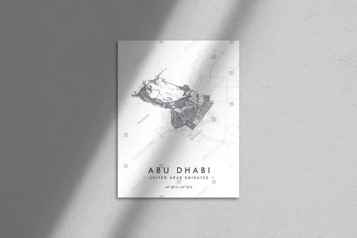 Minimalistyczna mapa Abu Dhabi w białej aranżacji