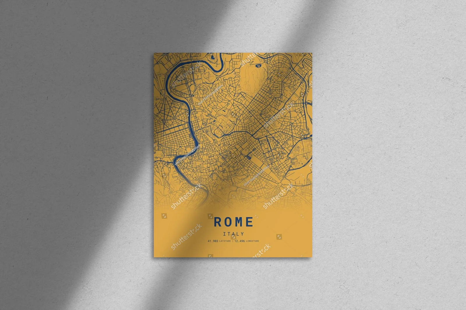 Rome Orange and Dark Blue City Map Art