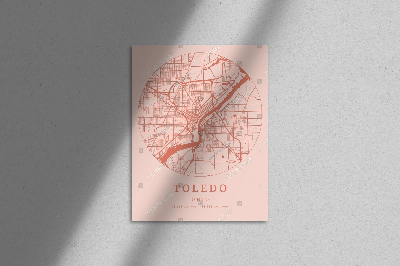 Urokliwa mapa Toledo w odcieniach różu