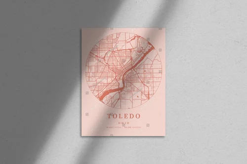 Urokliwa mapa Toledo w odcieniach różu