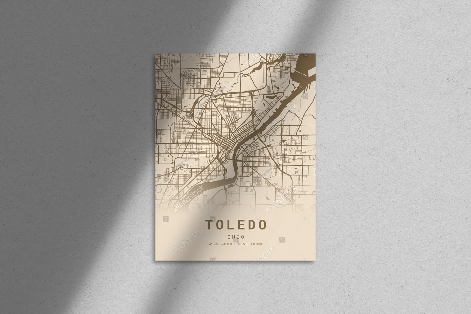 Elegancka mapa Toledo w stonowanych odcieniach